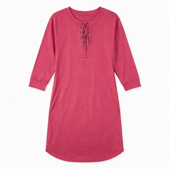 Tops - Woman Within 2X Pink Lace-Up Shift Dress Pockets 3/4 Sleeve Plus Size 26W/28W